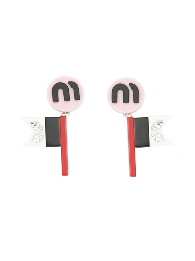 Shop Miu Miu Flag Plex Earrings In Rosa+nero (pink)