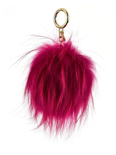 Shop Michael Michael Kors Fuchsia Keychain In Fox Fur In Pink