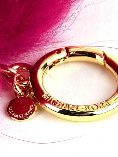 Shop Michael Michael Kors Fuchsia Keychain In Fox Fur In Pink