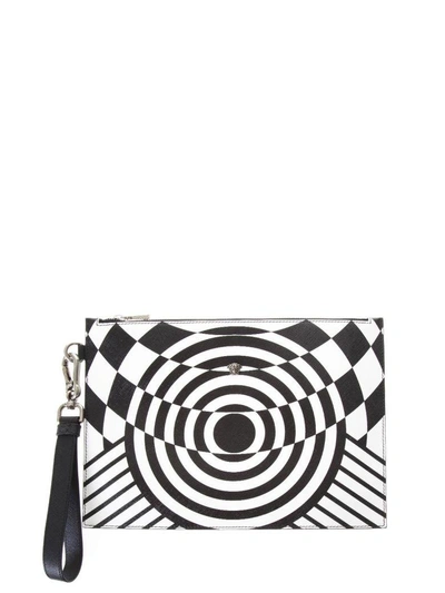 Shop Versace Optillusion White &amp; Black Leather Clutch In White/black