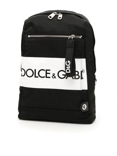 Shop Dolce & Gabbana Nylon Backpack With Logo Patch In Nero/nero (black)