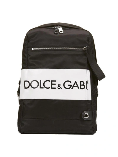 Shop Dolce & Gabbana Logo Band Print Backpack In Nero Bianco