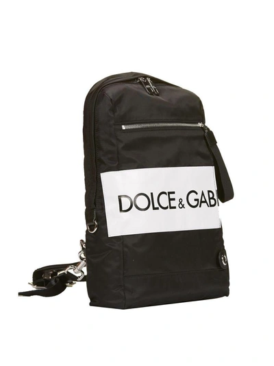 Shop Dolce & Gabbana Logo Band Print Backpack In Nero Bianco