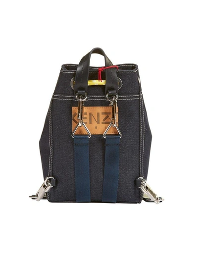 Shop Kenzo Drawstring Backpack In Denim Scuro