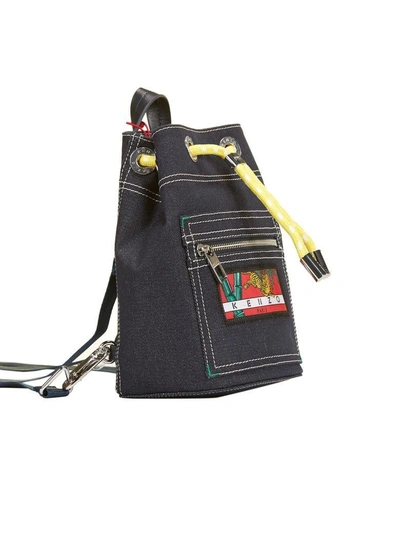 Shop Kenzo Drawstring Backpack In Denim Scuro