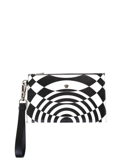 Shop Versace Black &amp; White Nylon Clutch In Black/white