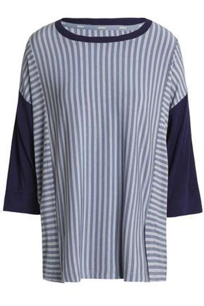 Shop Dkny Woman Striped Modal-blend Jersey Pajama Top Navy