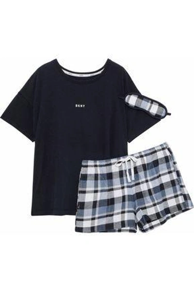 Shop Dkny Woman Printed Jersey And Checked Flannel Pajama Set Black