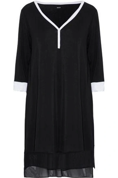 Shop Dkny Woman Chiffon-trimmed Modal-blend Jersey Nightdress Black