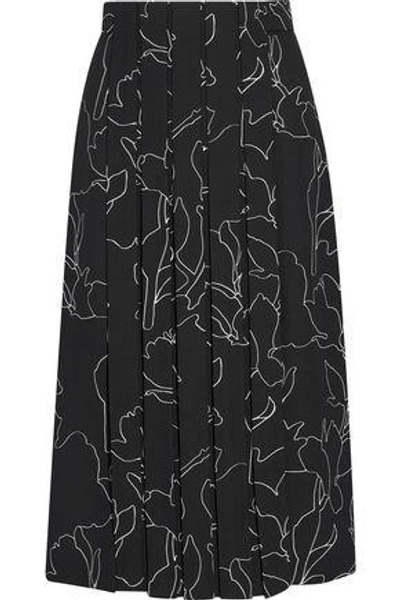 Shop Carven Woman Pleated Printed Crepe Skirt Black