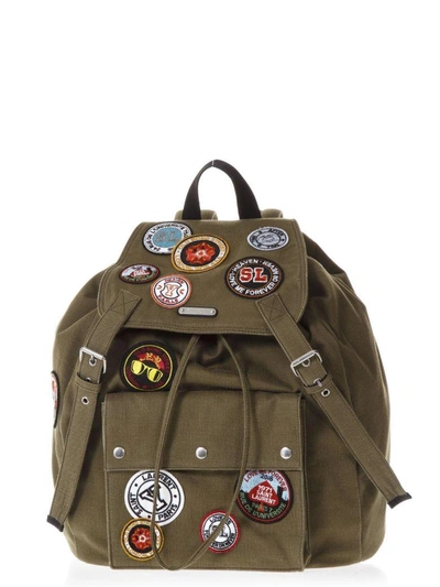 Shop Saint Laurent Noe Green Gabardine Patch-work Backpack