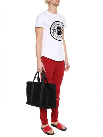 Shop Balmain Printed Tote In Black