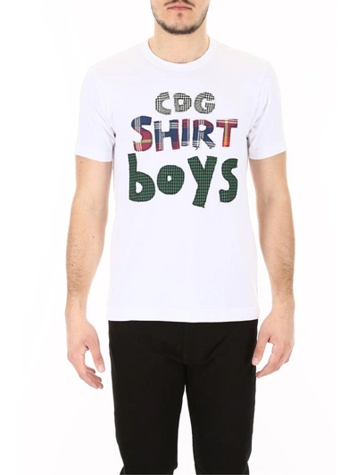 Shop Comme Des Garçons Boys T-shirt With Patches In White+check|bianco