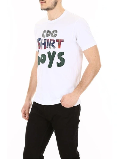Shop Comme Des Garçons Boys T-shirt With Patches In White+check|bianco
