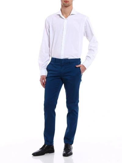 Shop Prada Drill T.c Trousers In Vwu Dark Cerulean