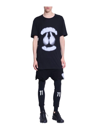 Shop 11 By Boris Bidjan Saberi Blurred Logo Cotton Shorts In Nero