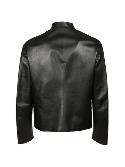 Shop Emporio Armani Classic Leather Jacket In Black