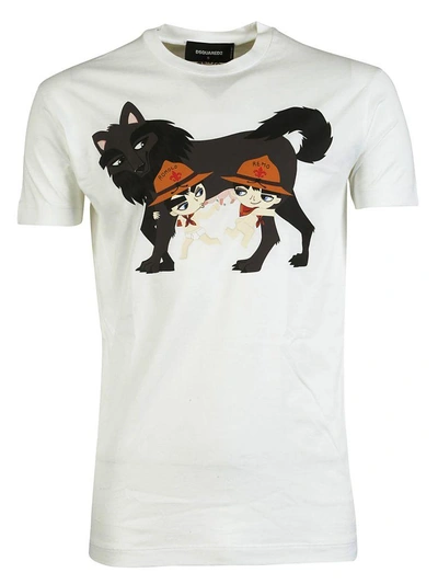 Shop Dsquared2 Wolf Print T-shirt In Bianco
