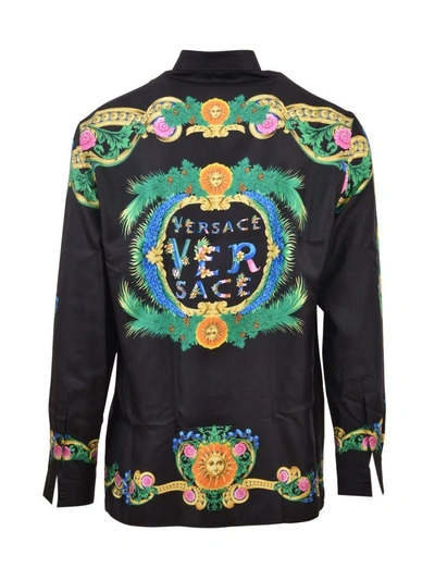 Versace Miami Signature Silk Button-down In Black
