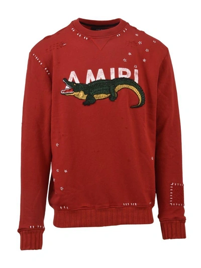 Amiri Alligator Crew Neck Sweatshirt In Red | ModeSens