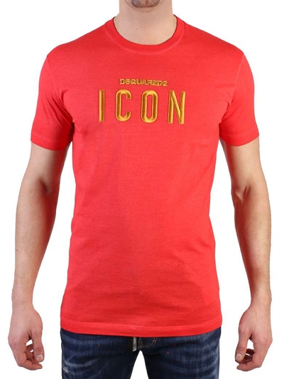 Shop Dsquared2 Embroidered Cotton T-shirt In Red