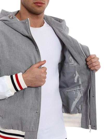 Shop Moncler Zipped Seersucker Jacket In Grey
