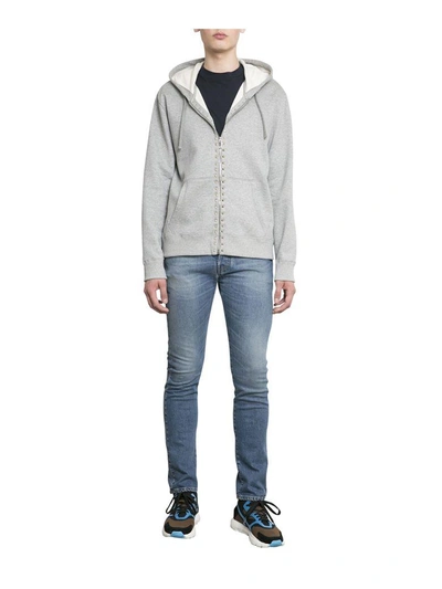 Shop Valentino Rockstud Untitled Cotton Hoodie In Grigio