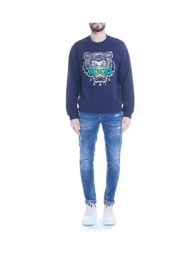 Shop Kenzo Blue Ink Tiger Fleece With Emboidery