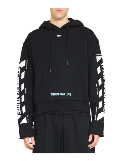 Shop Off-white Diagonal Temperature Cropped Cotton Hoodie In Nero