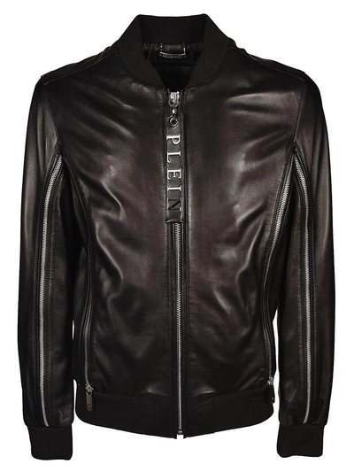 Shop Philipp Plein Embossed Logo Leather Jacket In Nero