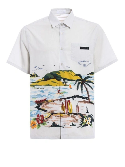 Shop Prada Popeline Beach Shirt In Naturale
