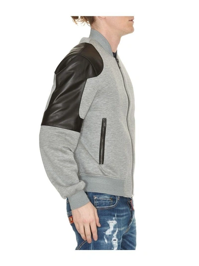 Shop Versace Leather Panel Jacket In Grey Black