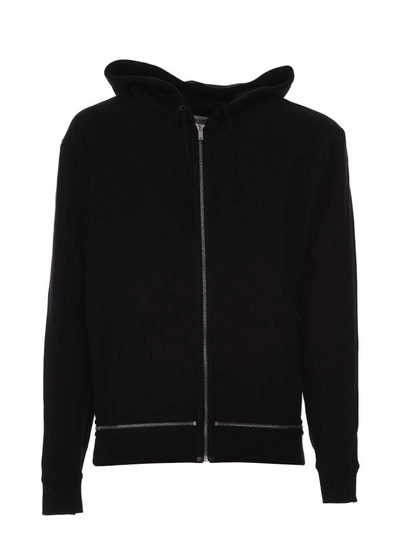 Shop Saint Laurent Black Zipped Hooded Sweatshirt In Noir