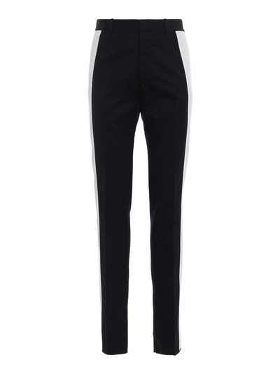 Shop Alexander Mcqueen Striped Twill Trousers In Black/white