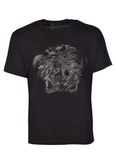 Shop Versace Embroidered Medusa T-shirt In Nero