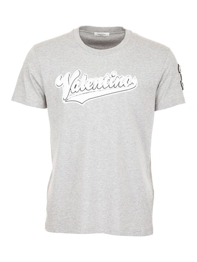 Shop Valentino Jersey T-shirt With Embroidered Logo In Grigio Melange (grey)