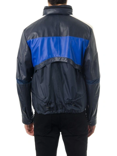 Shop Valentino Blu Casual Leather Jacket In Blu Navy