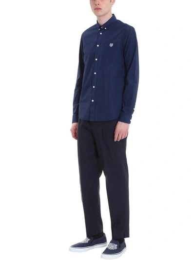 Shop Kenzo Tiger Crest Blue Cotton Shirt