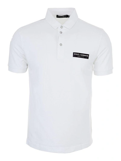 Shop Dolce & Gabbana Polo Shirt With Logo Patch In Bianco Ottico (white)