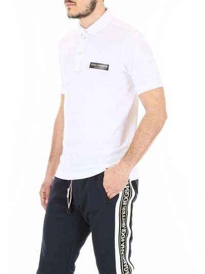 Shop Dolce & Gabbana Polo Shirt With Logo Patch In Bianco Ottico (white)
