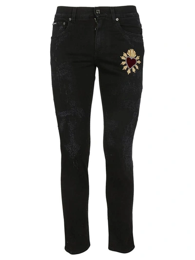 Shop Dolce & Gabbana Heart Appliqué Jeans