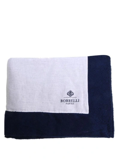Shop Luigi Borrelli Logo Towel In Blue/white