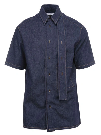 Shop Valentino Contrast Stitch Denim Shirt In 598