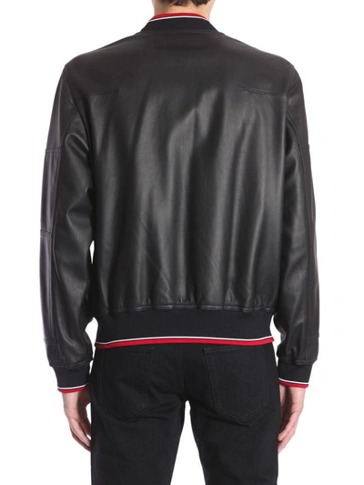 Shop Dior Leather Bomber Jacket In Nero