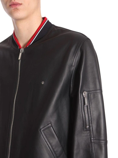 Shop Dior Leather Bomber Jacket In Nero