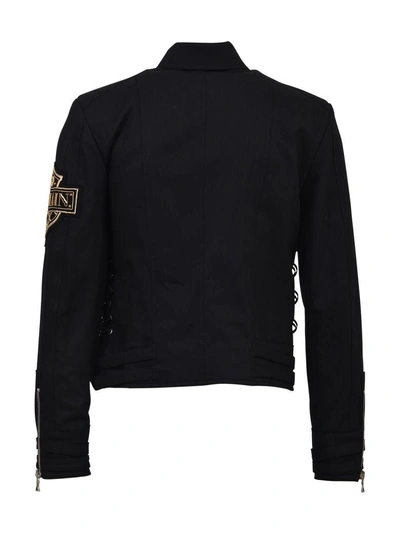 Shop Balmain Waxed Cotton Jacket In Black