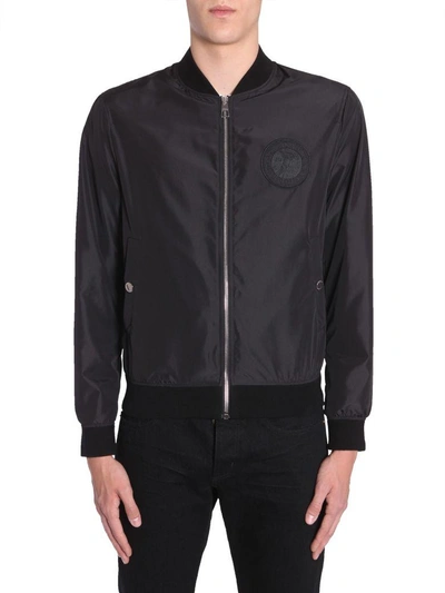 Shop Versace Bomber Jacket With Logo Patch In Nero