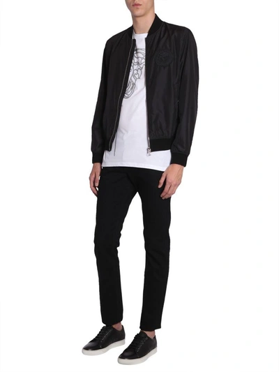 Shop Versace Bomber Jacket With Logo Patch In Nero