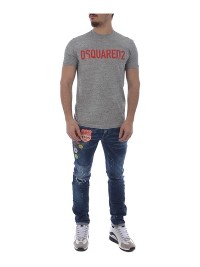 Shop Dsquared2 Logo Applique T-shirt In Grigio Melange