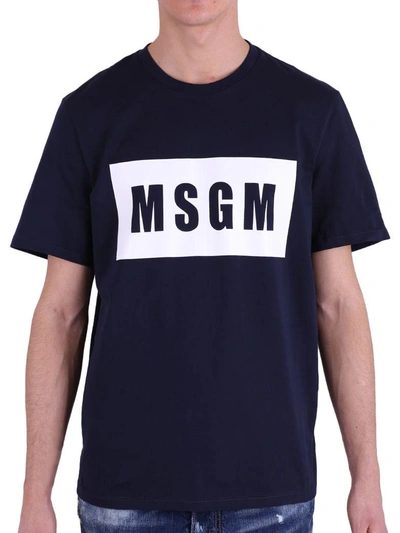 Shop Msgm Printed Cotton T-shirt In Blue